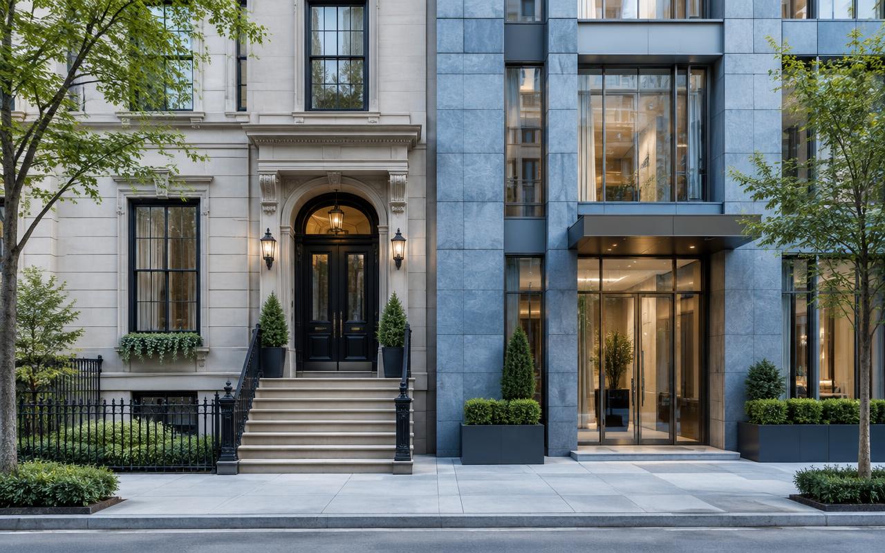 New York townhouse and condominium entrances